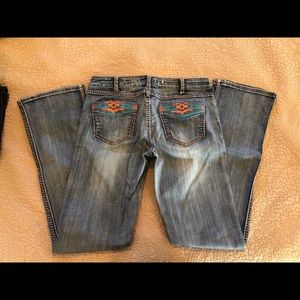 Cowgirl Tuff jeans, turq and coral